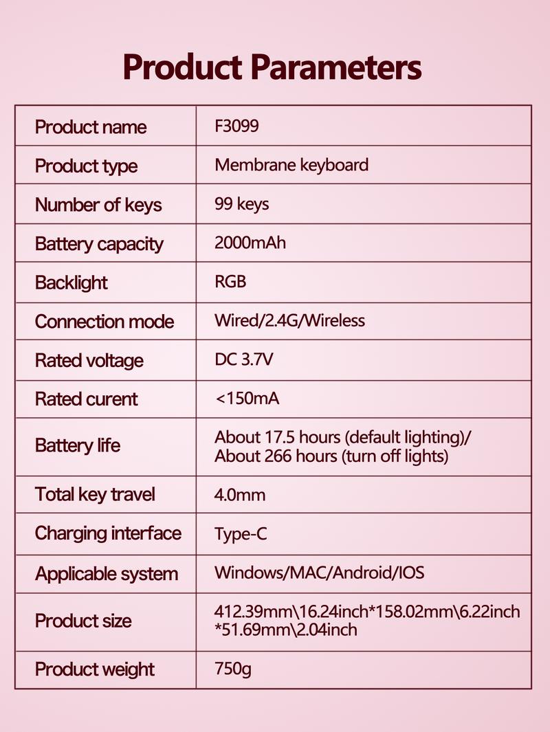 AULA F3099 three-mode, 99-key layout, light tone keys, cool RGB lighting effect, multi-function knob, ergonomic design, long battery life, compatible with computers, notebooks, mobile phones, membrane keyboard, Rgb Backlit Keyboard