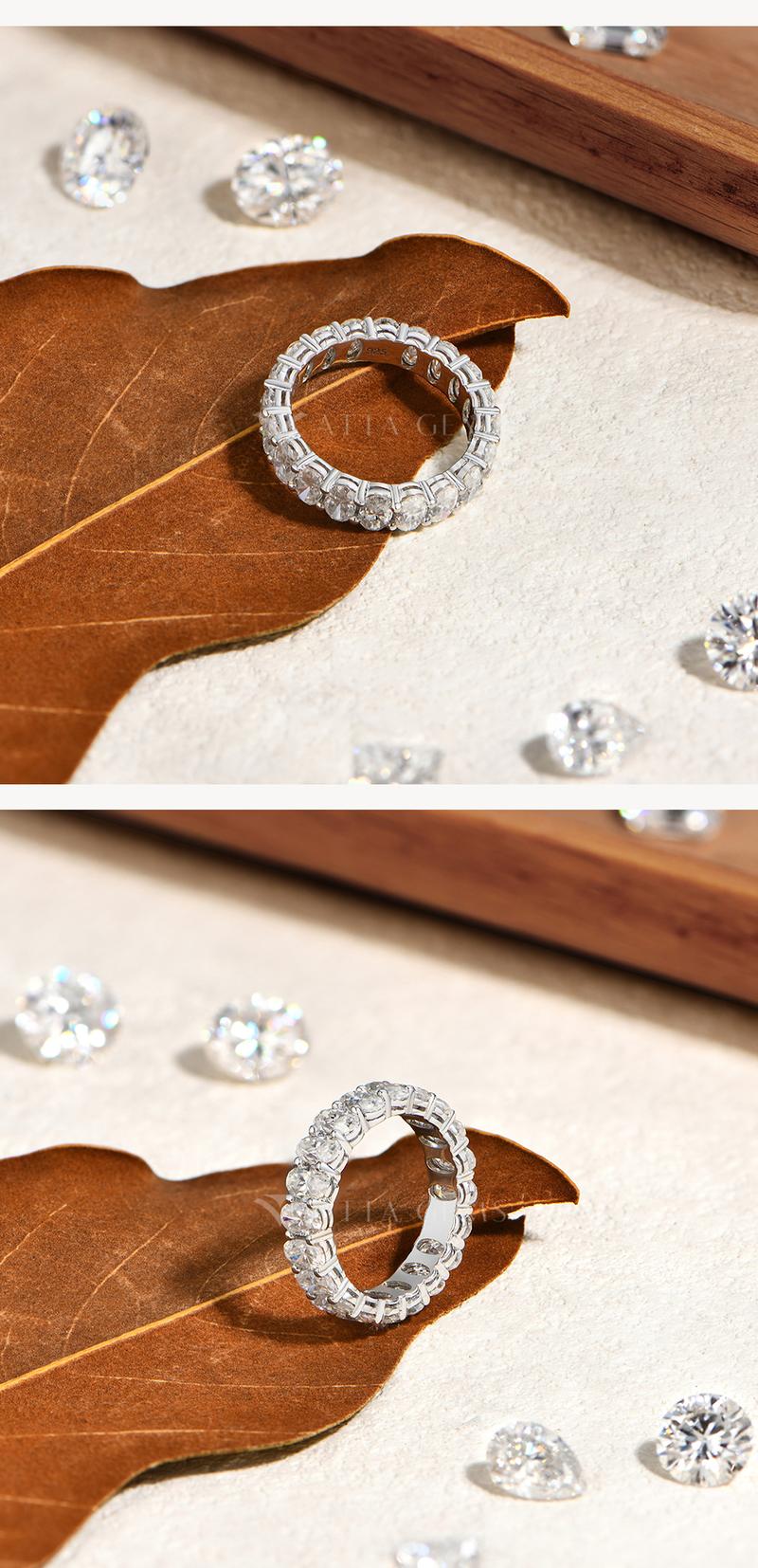 ATTAGEMS Oval Cut 1.8CT Half Eternity Band D VVS1 Synthetic Moissanite Ring for Women Matching 925 Sterling Silver Wedding Band Jewelry Gift R225