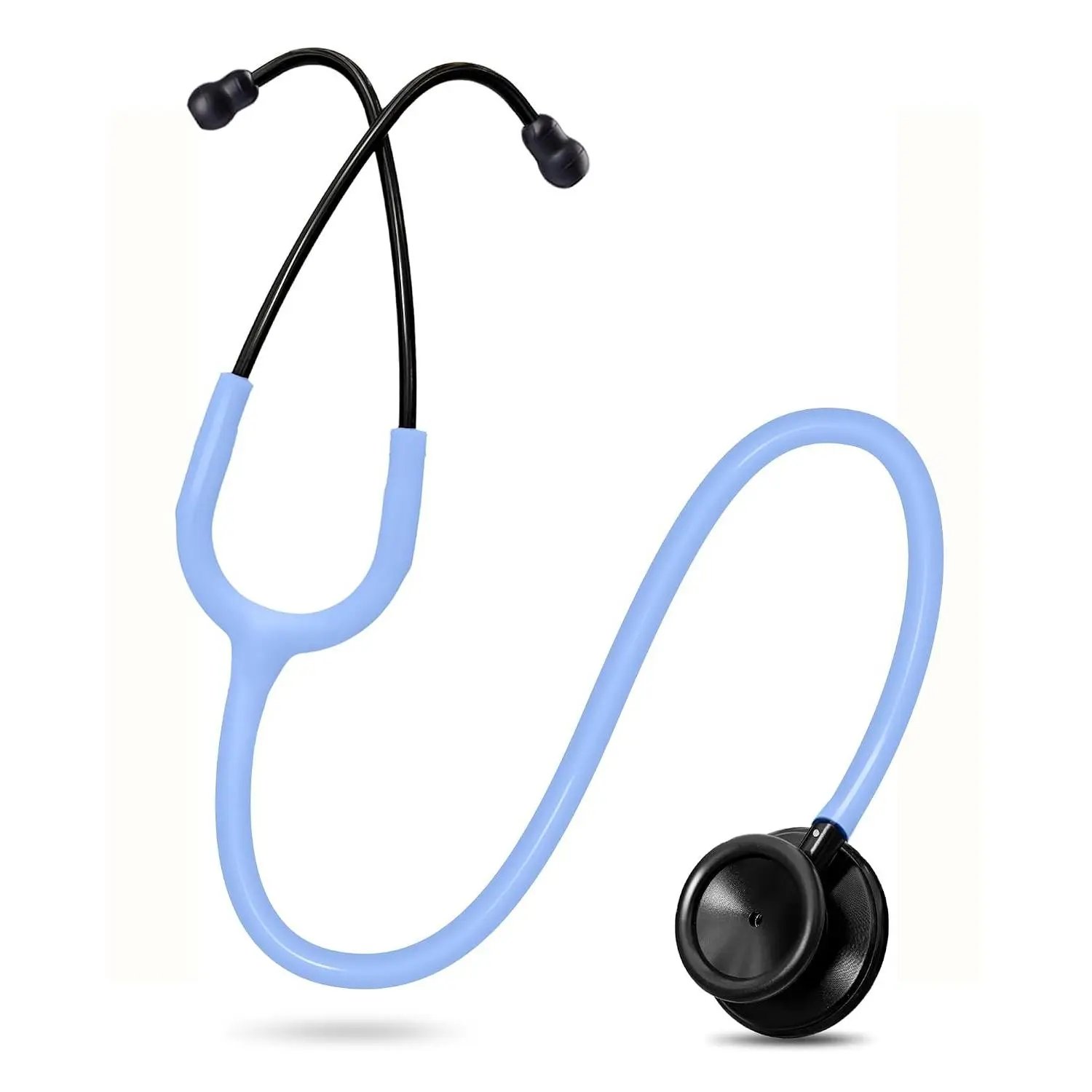 Lightweight Dual Head Stethoscope for Nurses/Nursing School Student | Paramedics/EMT/LVN/VNA/MA Backup Estetoscopio & Home Health Use, Matte Black Finish Chestpiece, Frost Blue Tube
