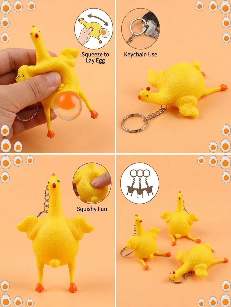 Prank Chicken Stress Relief Decor, Squeeze Out Egg Funny Novelty Stress Relief Accessory, Humorous Toy, Suitable For Birthday, Graduation Season, Halloween Party And Office Use Funny Gift