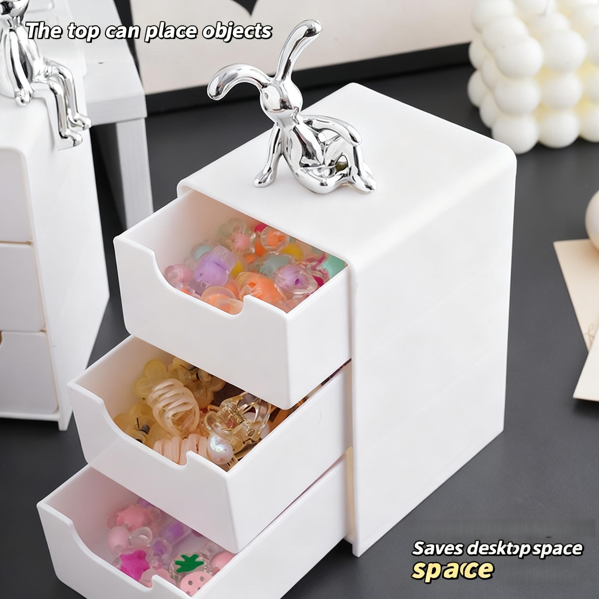 2-Piece Three-Tier Drawer Storage Box, Fashion Style, Hair Accessories Jewelry Organizer, Desktop Small Item Holder, Stackable Plastic, Multi Compartment, Jewelry Storage Unit