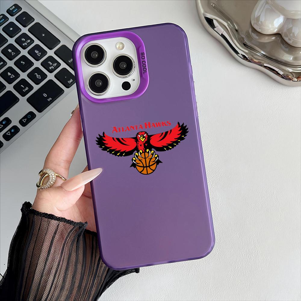 Famous Teams A-Atlanta H-Hawks Phone Case For iPhone 17-12 Pro Max, Hollow Laser Aurora Case Iridescent Gradient, Smooth Matte Durable Scratch-Resistant, Anti-Fingerprint Protective Cover, Shimmer Effect, Gift Men Women