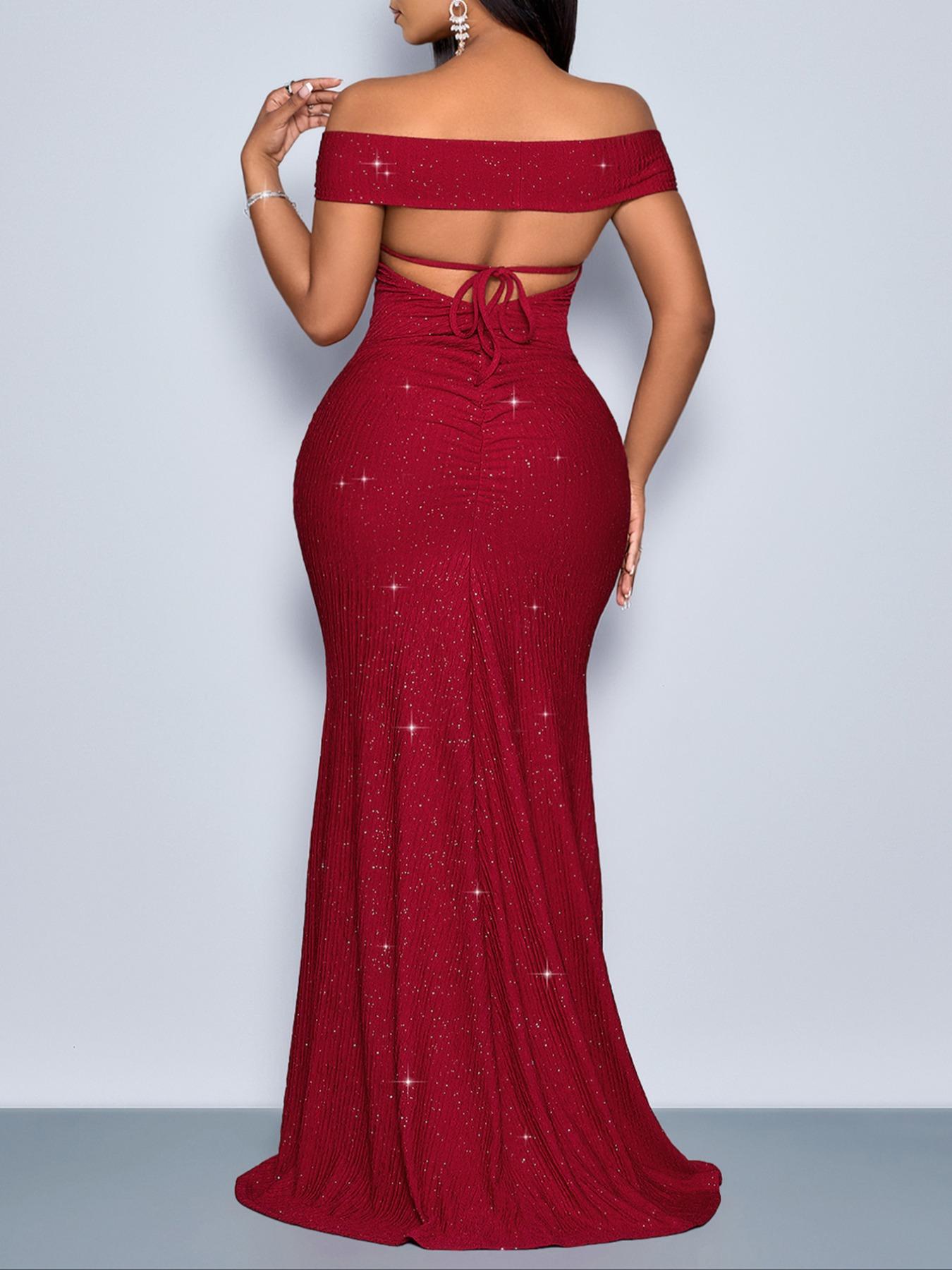 Plus Size Women's Elegant Sleeveless Plain Dress, Slim-Fitting Long Maxi Dress, Shoulder-Exposing Bow Tie Design, Spring Summer Fashion