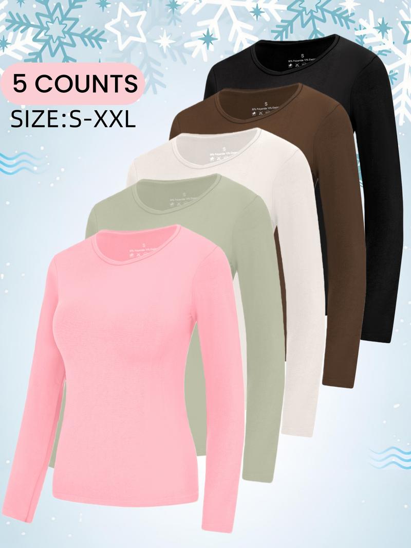 Women's Thermal Shirts Fleece Lined Athletic Tops Long Sleeve Compression Workout Baselayer for Cold Weather, Soft Breathable Round Neck Long Sleeve Thermal Warm Tops, Casual Fall & Winter Fitted Bottom Layering Shirts for Women