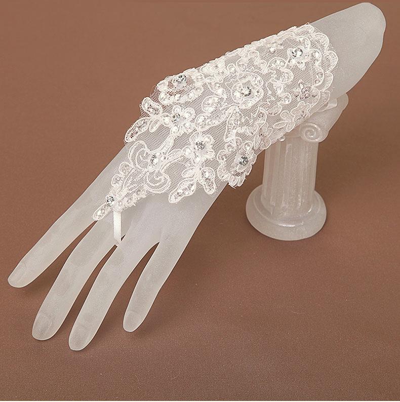 1 Pair White/Red/Beige Bridal Gloves Elegant Short Paragraph Rhinestone White Lace Glove Beautiful Wedding Accessories