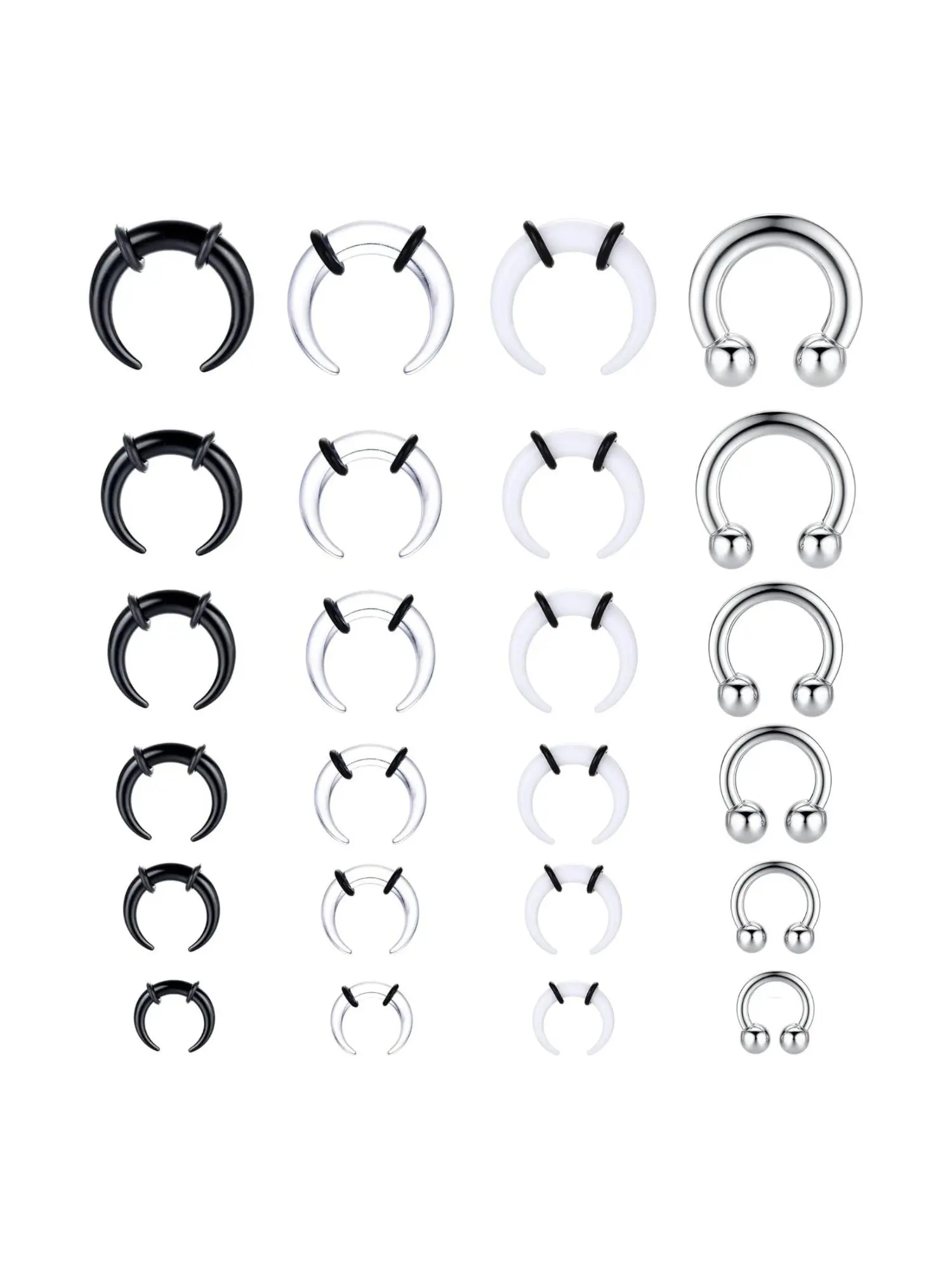 24 Pcs Assorted Body Stretching Jewelry Set for Women Men, Ear Gauges, Acrylic Stainless Steel Craftsmanship for Nose Ear Modification Versatile Collection C-shaped Designs Pincher Tapers Stretchers and Expanders Durable Black O-rings