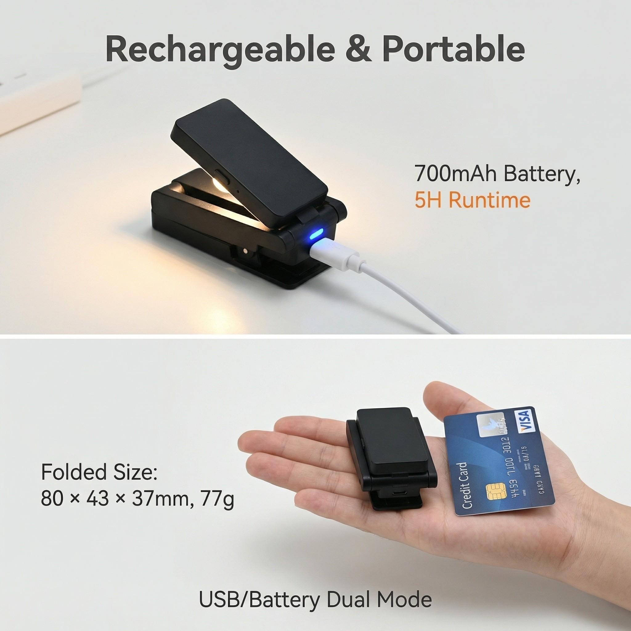 USB multifunctional intelligent reading light, portable reading light, clip on reading light, bedside reading eye protection light, three color temperature, flexible design, rechargeable, long-lasting battery life, suitable for outdoor use