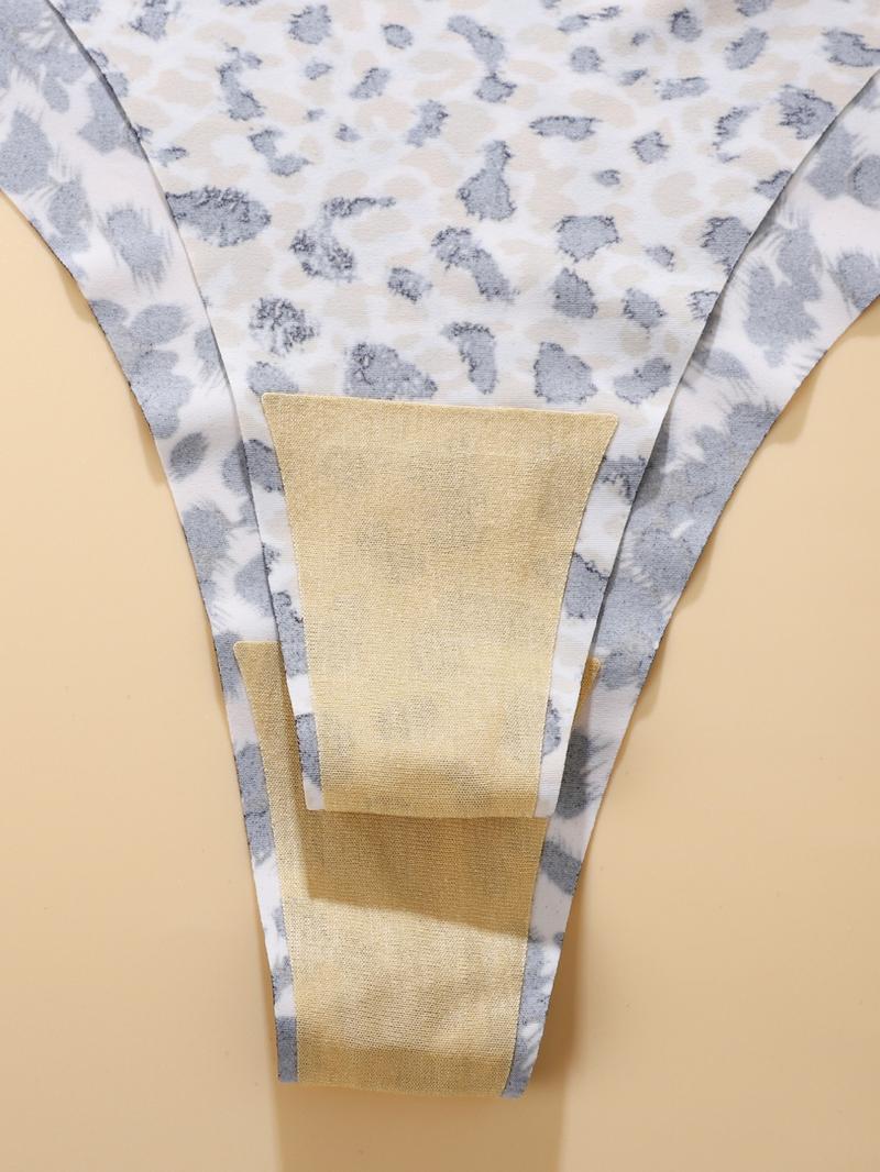 Women's Solid & Leopard Print Underwear Set, Casual Elegant Panty, Comfortable Skin-Friendly V-Shape Pull-Up Waist Design, Seamless Sporty Thongs, 8 Pieces