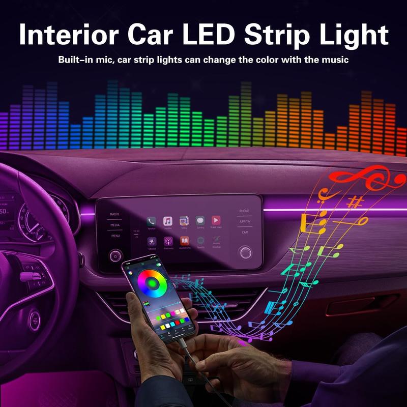 276 Inch 8-Color Synchronized Music RGB Car Neon Lights - 5-in-1 LED Light Strips with APP Control Environment Lighting Kit - Fiber Optic In Car Neon Lights Set dynamic ambient light