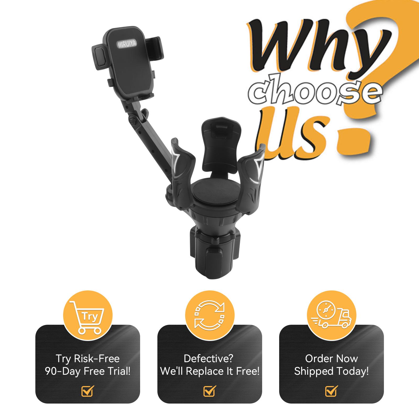 RUIYA Adjustable Cup Phone Holder for Cars Treadmills Sofas 360° Rotation Fits Most Bottles Smartphones Universal Design Maximize Drink Storage Secure Smartphone Mount