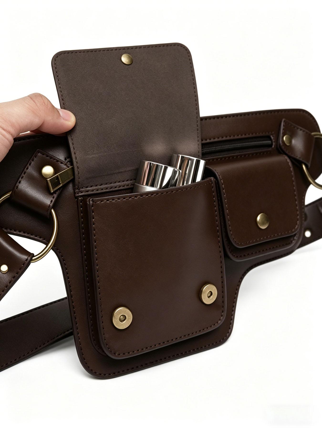 Unisex Streetwear Leather Fanny Pack, Convertible Thigh/Hip/Crossbody Sling Bag, Punk Tactical Waist Pouch, Waist Belt Bag for Men & Women, Festival & Daily Outfit