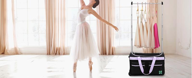 Lilypelle 23"/27" Dance Bag with Garment Rack, Collapsible Rolling Duffel with Wheels – Travel Bag for Competitions, Shows, and Performances