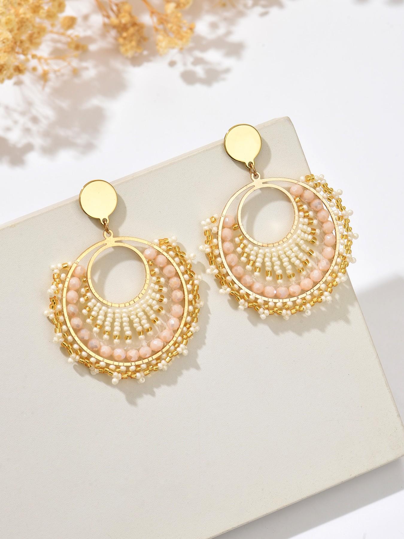 1 pair Boho Style Handmade Beaded Dangle Earrings, Vintage Ethnic Multicolor Jewelry, Perfect for Weddings, Parties, Festivals, Gifts