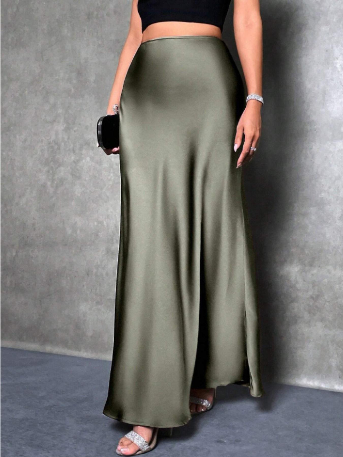 Elegant High-Waisted Mermaid Long Skirt with a Silky Draped Effect, Slimming Solid-Color Fashion Skirt with Glossy Design