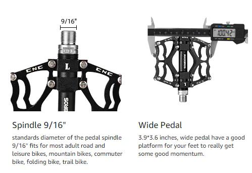 ROCKBROS Lightweight Aluminum Alloy Bike Pedals with Wide Platform Grip