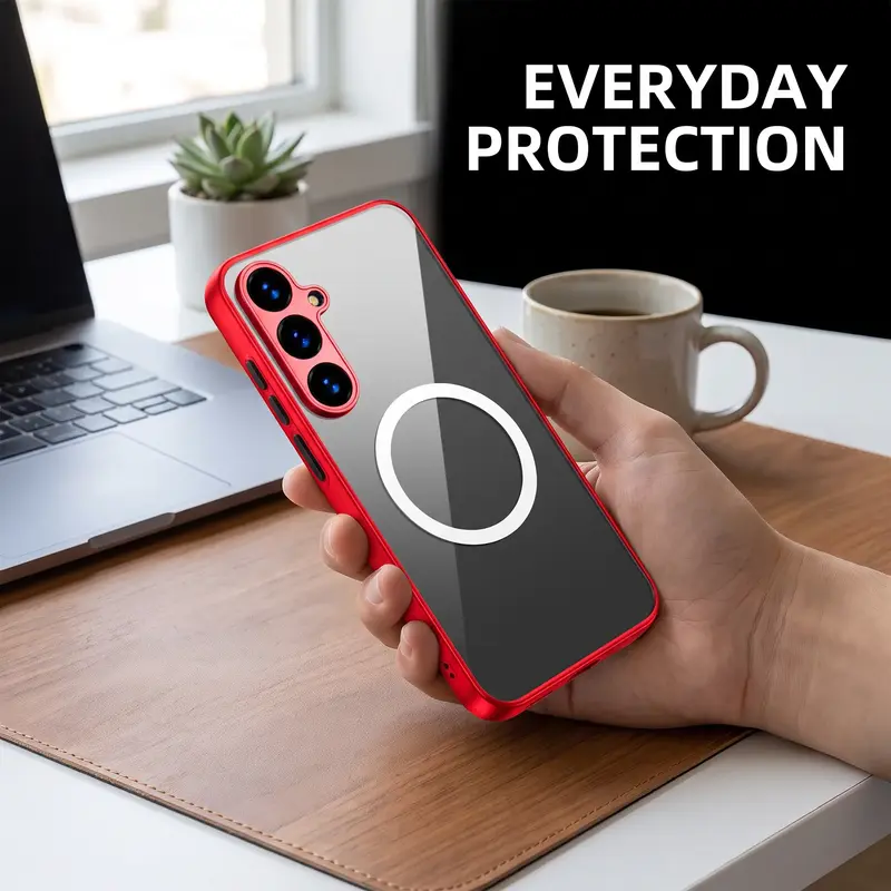 Shockproof Phone Case with Ring, Magnetic Transparent Hard PC Back Durable Phone Protective Cover, Phone Accessories Compatible with Samsung Galaxy A16 A15 A14 A55 A54, Cellphone Casing
