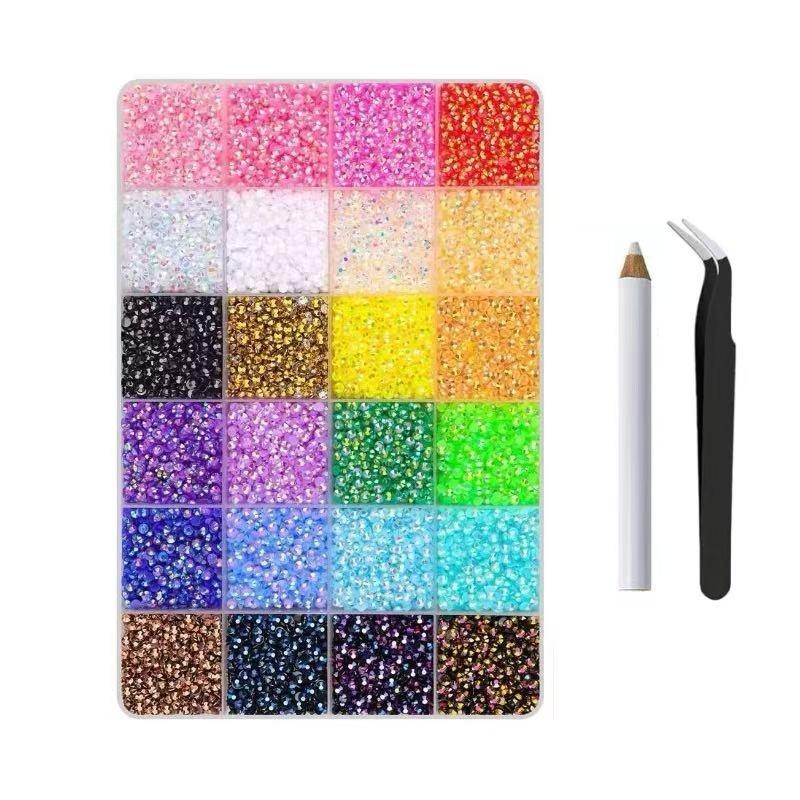 16,000 Pieces Sparkling Flat-Back Nail Art Rhinestones, 24-Color Bling Rhinestone Decorations, Beautiful Nail Accessories and DIY Fashion Craft Supplies