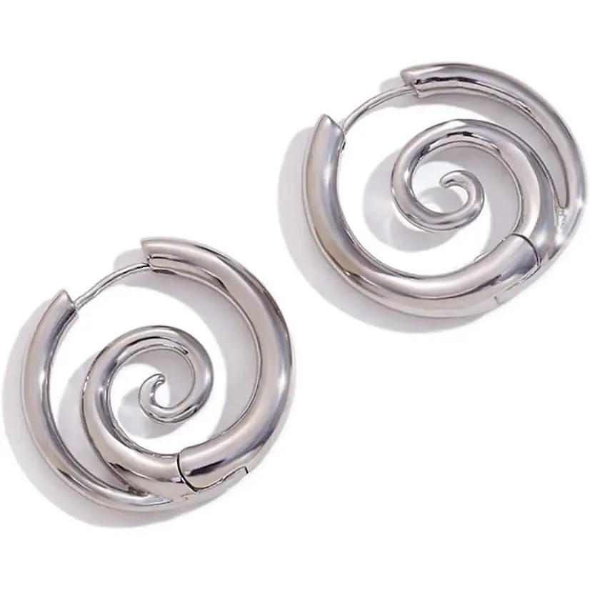 Sea Wave Spiral Hoop Earrings for Women Stainless Steel 18K Golden Plated Swirl Chunky Round Huggie Hoops Earring Fashion Birthday  Gifts Holiday