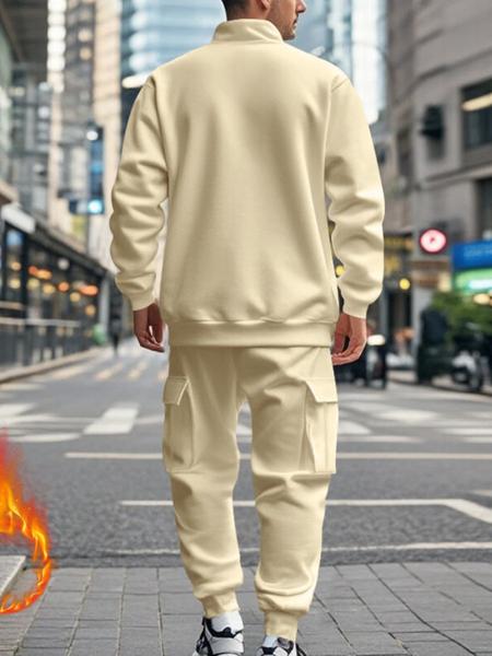 Men's Fleece Tracksuit Set - Half - Zip Mock Neck Top, Cargo Joggers, Ribbed Trim, Athletic Fit. Designed for All - Day Warmth in Winter & Casual Settings, Suitable for Outdoor Workouts, Urban Commutes & Lazy Sundays. A Must - Have for Modern Men Seeking