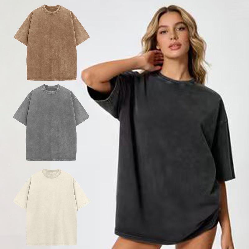 Unisex 1/3 Pack 100% Cotton Crew Neck T-Shirts, Heavyweight Short Sleeve Vintage Acid Wash Basic Tees, Casual Streetwear Tops for Men & Women