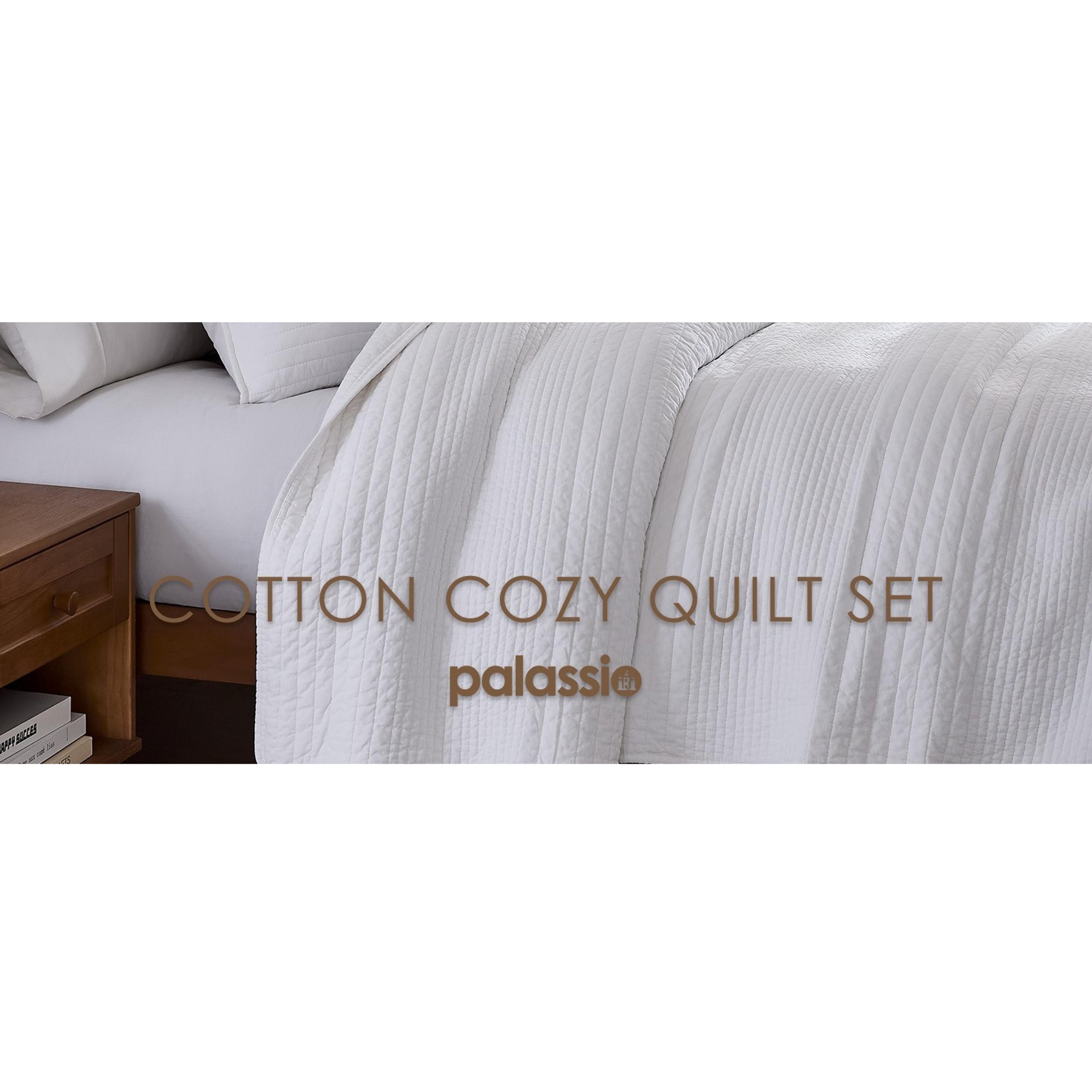 Queen Size 100% Cotton Striped White Bedding Set - Lightweight Crinkly Channel Pick Stitch Textured Bedspread, Shabby Chic Farmhouse Country Coverlet with 2 Shams for All Seasons