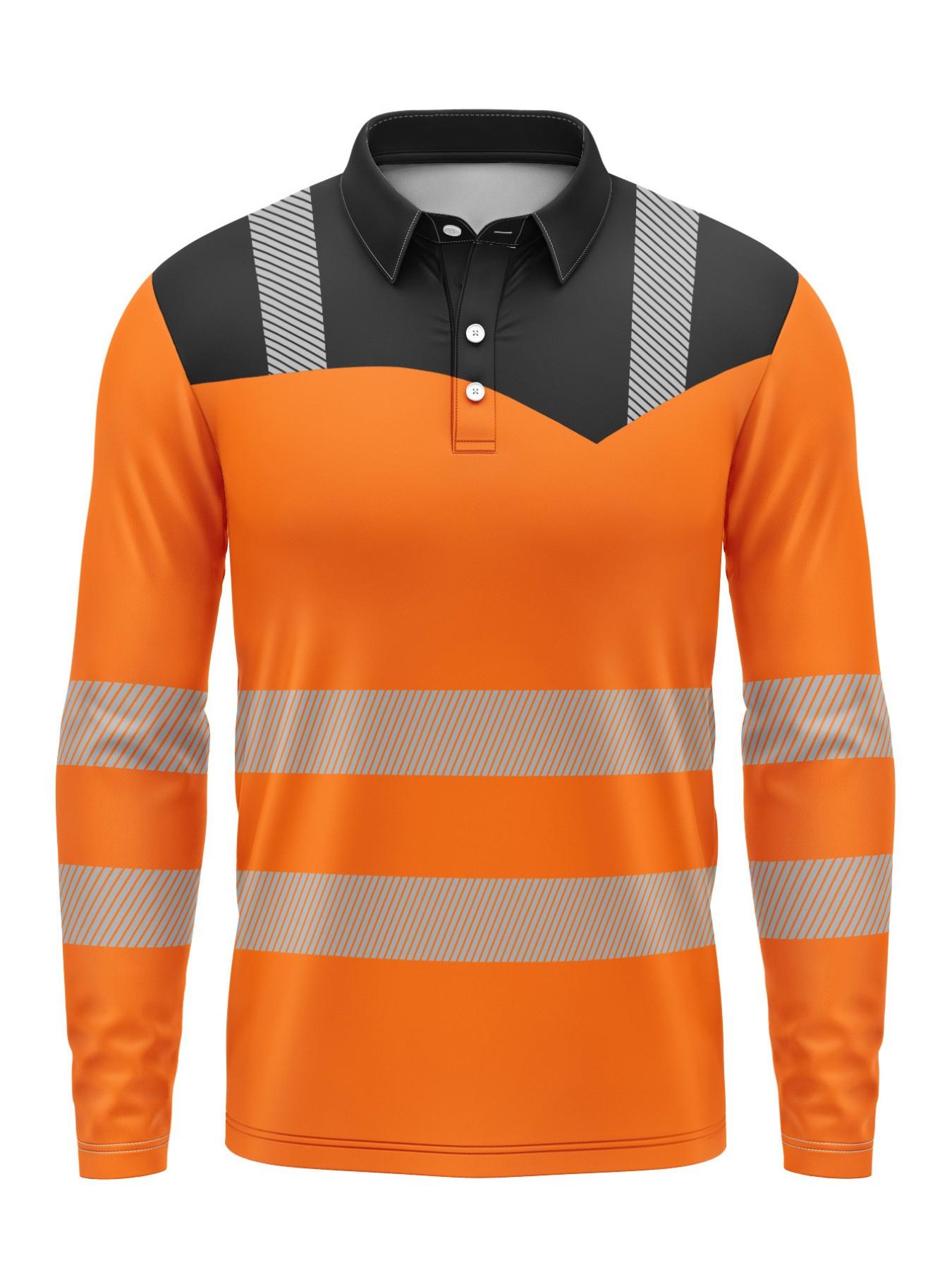 Men's Reflective Stripe Long Sleeve Polo Shirt, Construction Safety Workwear, Colorblock Lapel, 3D Print Top, Fall & Winter Casual Style