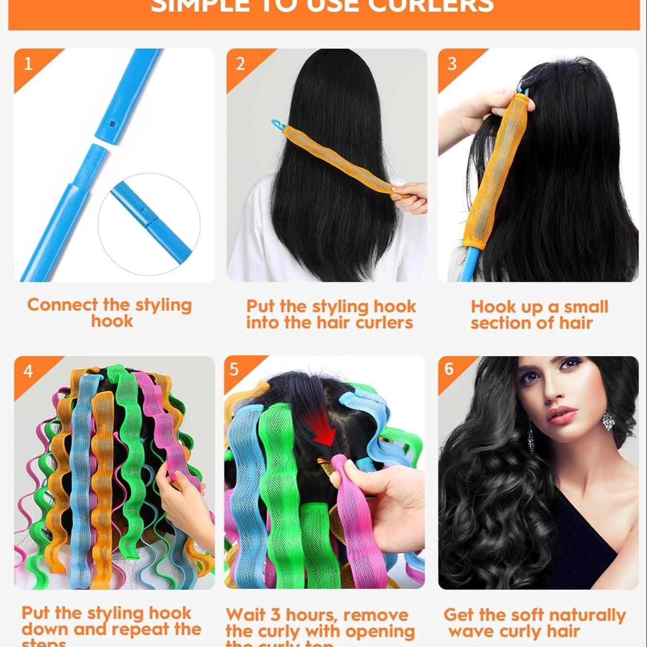 28-piece Wavy Heatless Curler Set, including styling hooks, can create various hairstyles, a perfect Valentine's Day gift for girlfriends, easily achieve perfect hairstyles without heating (45cm, mixed colors)