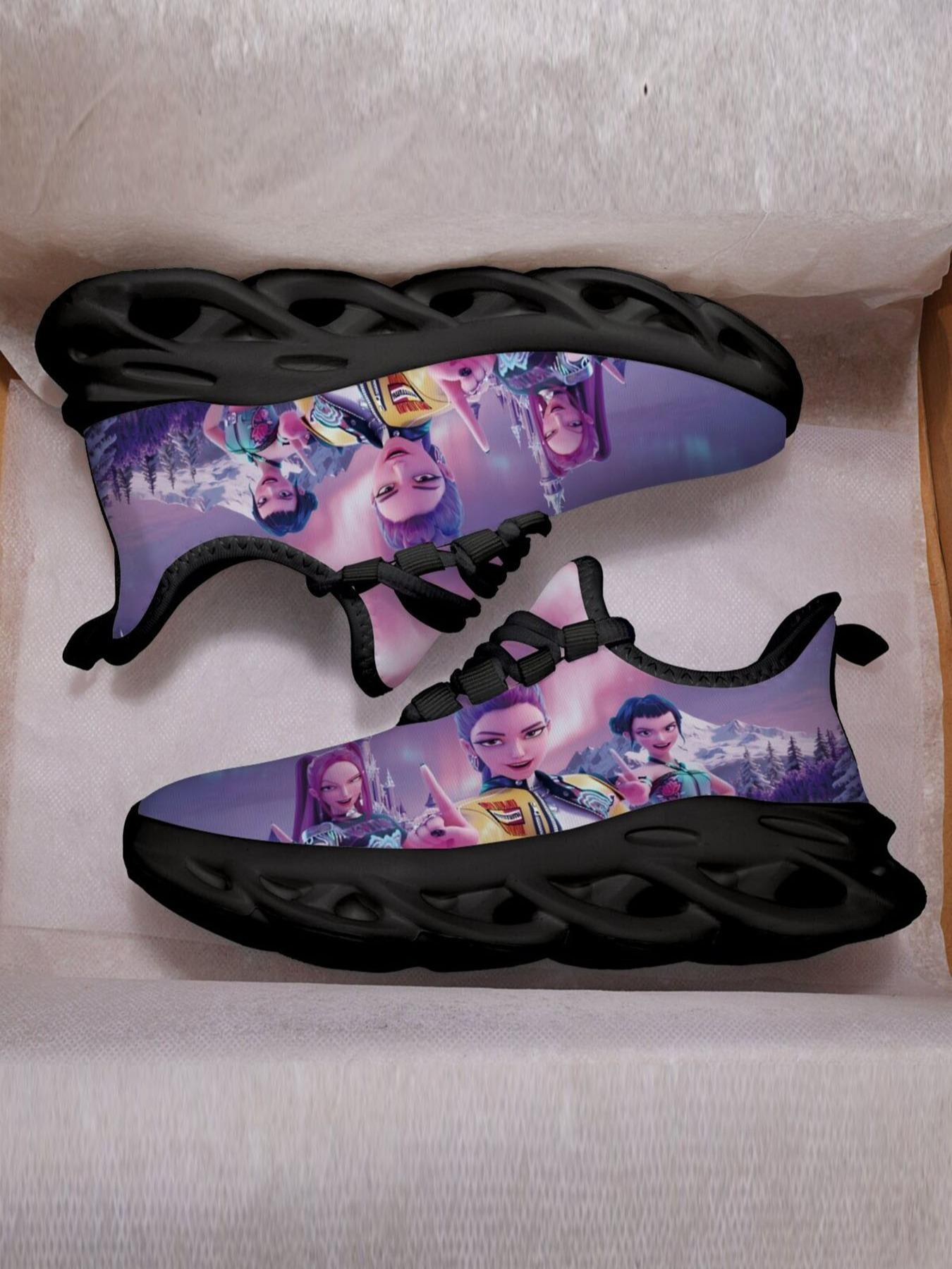 K-Pop Hunter Girl Group Castle Fantasy Illustration Kids Casual Sports Training Shoes, Breathable Textile Upper, Unisex, All Seasons