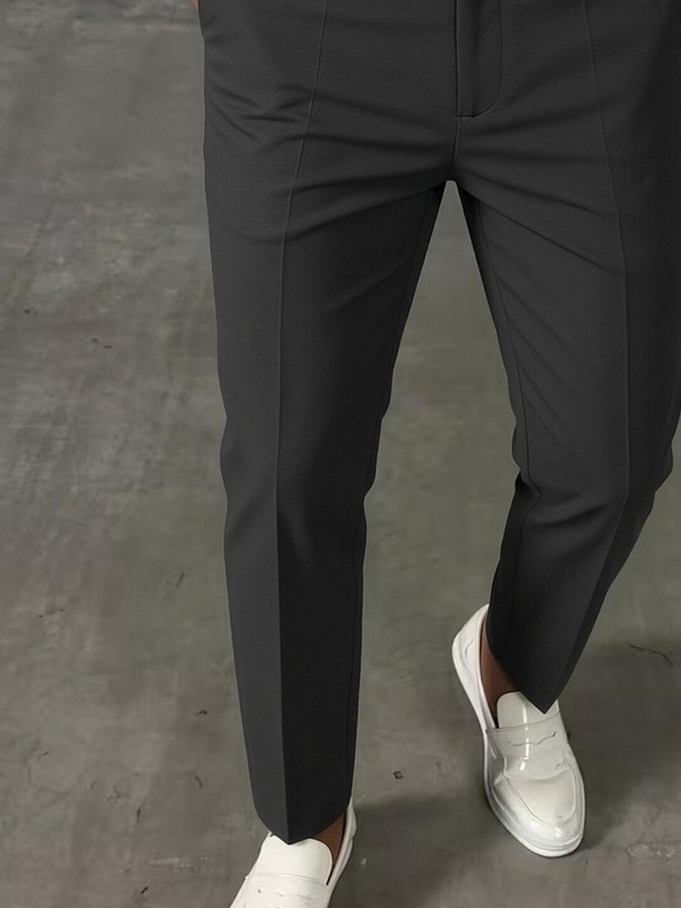 YYT1 Men's Business Casual Pleated Suit Pants, Slant Pockets, All-Season Easy-Care Trousers