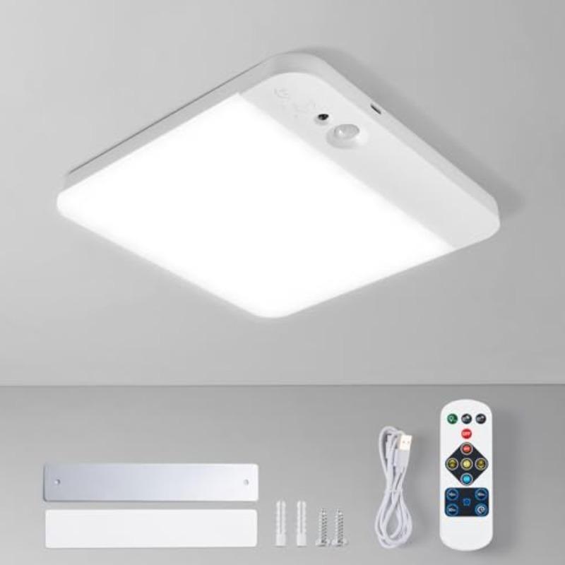 Rechargeable Motion Sensor Ceiling Lights, 4000mAh Battery Operated Lights Indoor with Remote, 3 Color Temperatures in One, Cordless Mount Pir Light for Porch Hallway Cupboard Understairs Bedroom