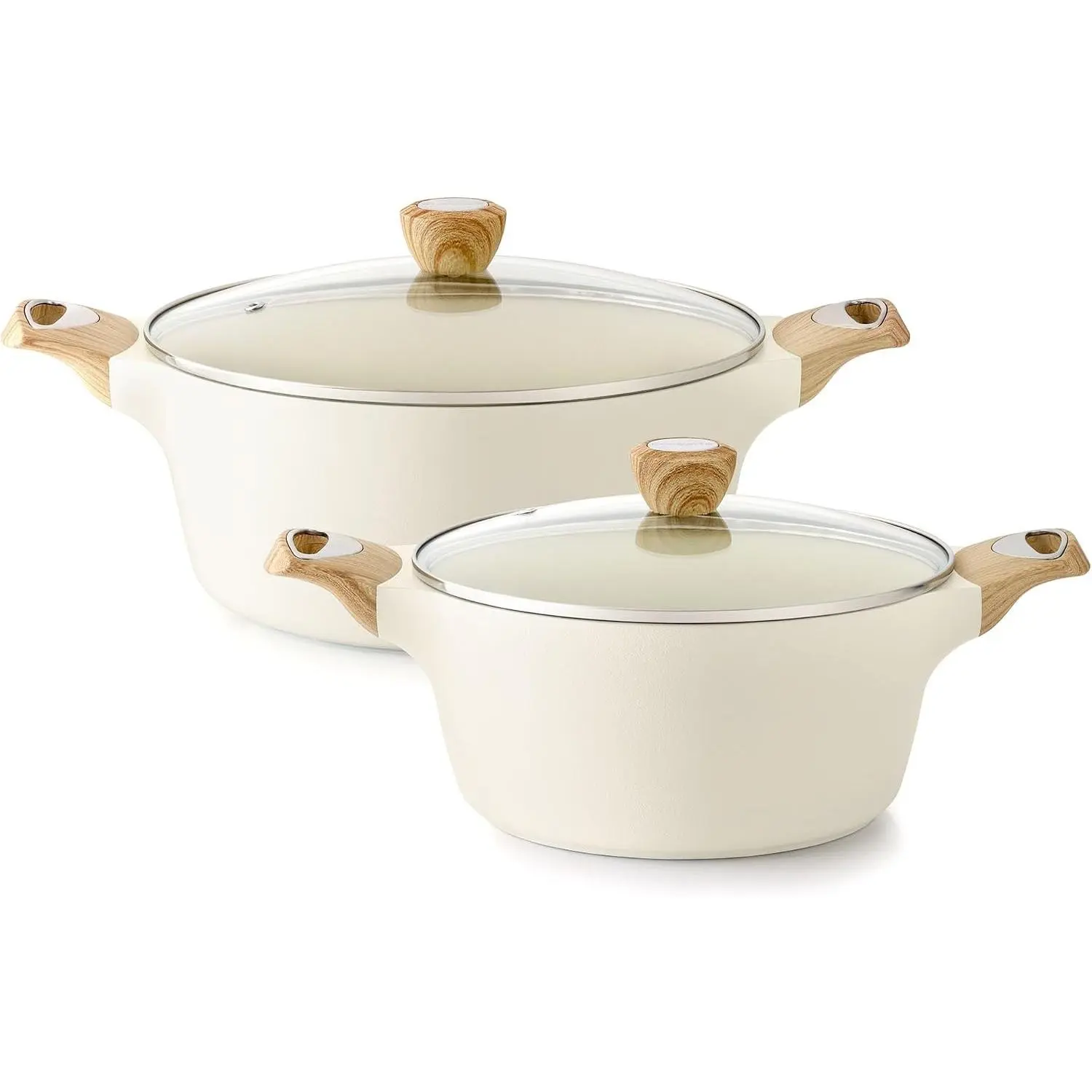 Ceramic Nonstick Stock Pot with Lid, 4.5+6.6 QT Soup Pot Set Casserole Pot, Non-toxic Healthy Pasta Pot, Large Cooking Pot Stew Pot, Induction Compatible, PFOA PFAS PTFE Free, White