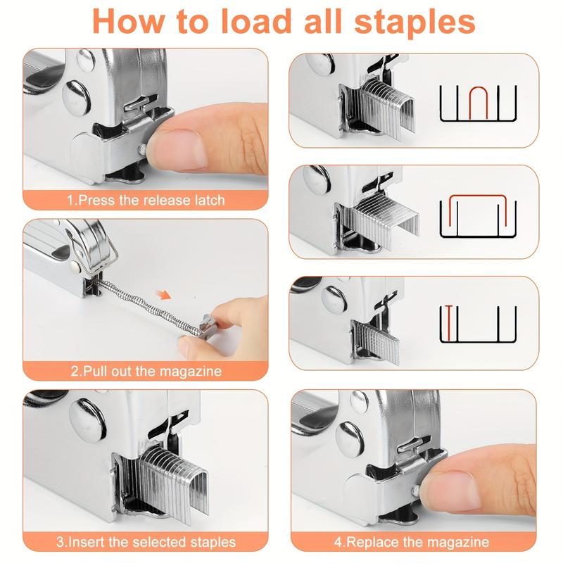 3 in 1 Staple Gun, 1 Count Extra Heavy Duty Staple Gun with 800pcs Staples, Multifunctional Upholstery Stapler for Fixing Material, Decoration, Carpentry, Furniture, Door and Window
