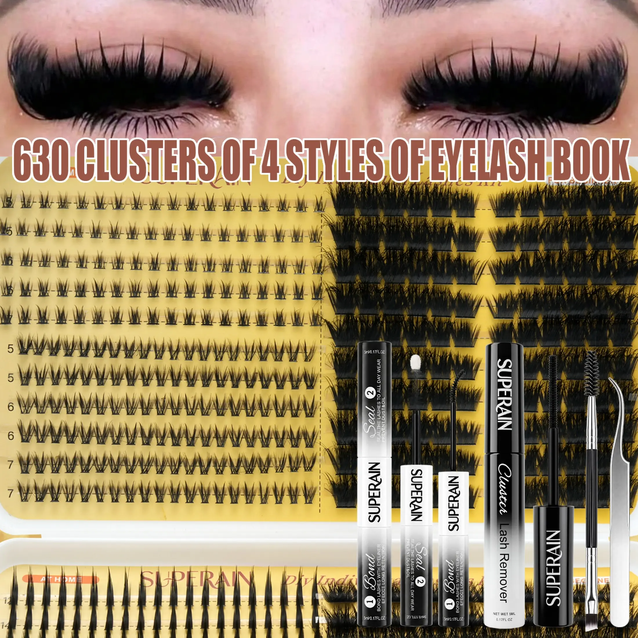 630 Pcs False Eyelashes Set, Dense Long Upper Lashes, Fine Lower Lashes, Includes Glue Tweezers, Perfect for Dates Parties Photoshoots