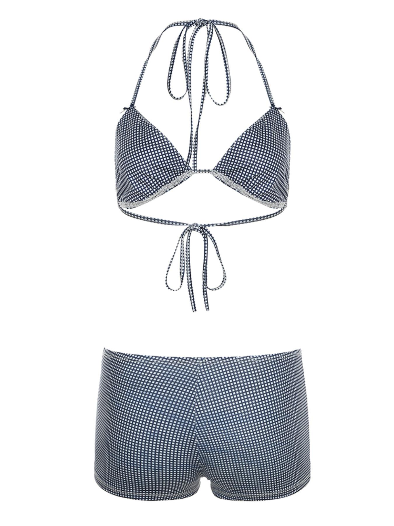 Two-Piece Set Women's Plaid Print Bow Decor Bikini Set, Casual Fashion Chic Swimsuit Set for Beach Holiday Vacation, Ladies Summer Clothes, Bikinis Sets, Triangle Bikini Sets