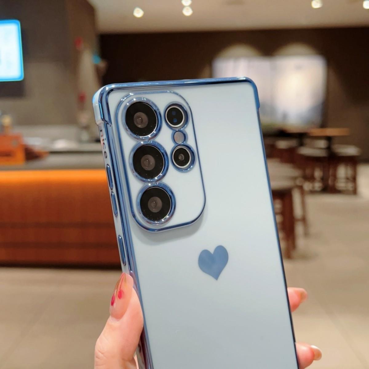 Electroplated Solid Heart Phone Case Cover for Samsung Galaxy S26 S25 S24 S23 S22 S20 Fe S21 Ultra S22 Plus, Multiple Colors Available