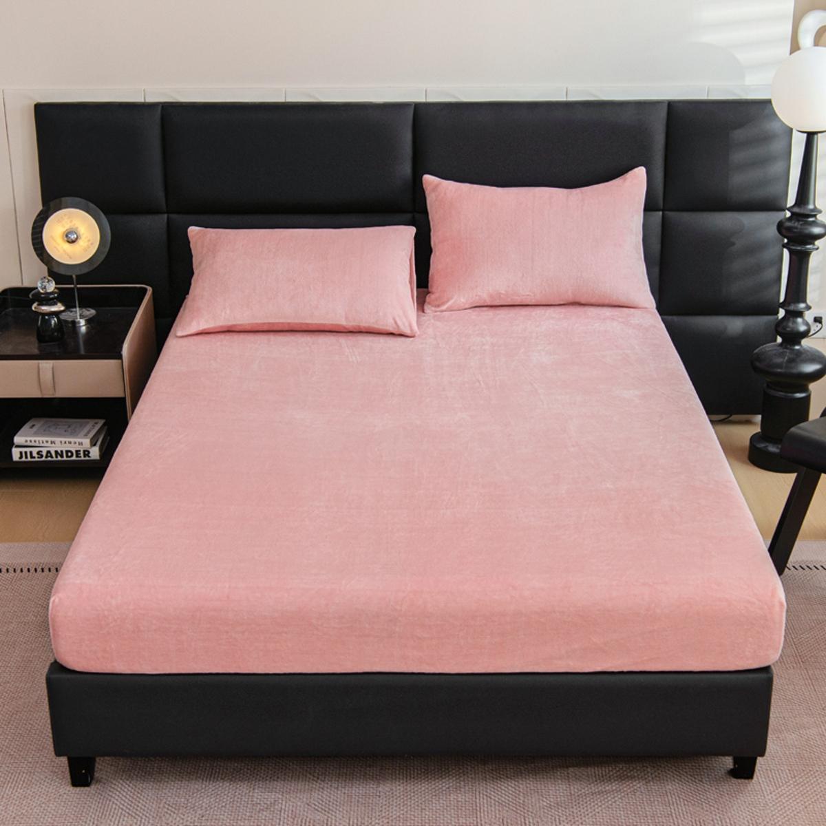 2pcs/3pcs Warm Solid Color Mattress Protector & Fitted Sheet Set – Includes 1 Deep Pocket Fitted Sheet + 2 Pillowcases, Soft Noiseless Breathable & Stain-Resistant, Machine Washable, Ideal for Bedrooms, Guest Rooms, Apartments, Dorms, and Homes with Kids,