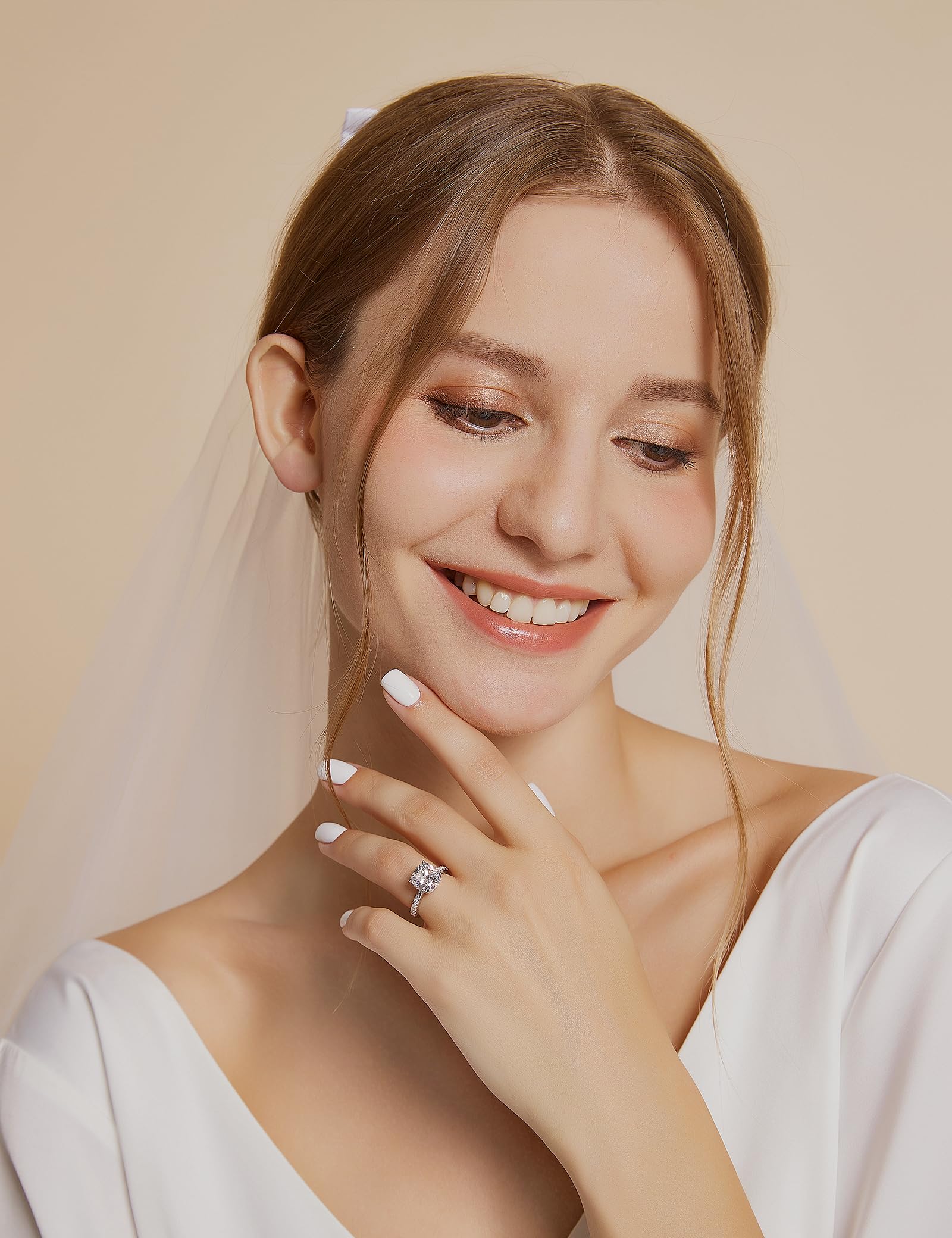 EAMTI 3.5CT 925 Sterling Silver Rings Cushion Cut Cubic Zirconia CZ Engagement Wedding Bands for Women Promise Rings for Her