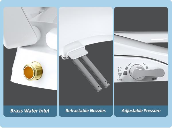 Hibbent Bidet Toilet Seat,Bidet Toilet Attachment,Elongated Toilet Seat with Separated Self Clean Knob,Bidet Parts,Non-Electric Dual Nozzles,Bidet Sprayer,ON/OFF Metal T Adapter Included toilet seat Toiletbidet Bathroom