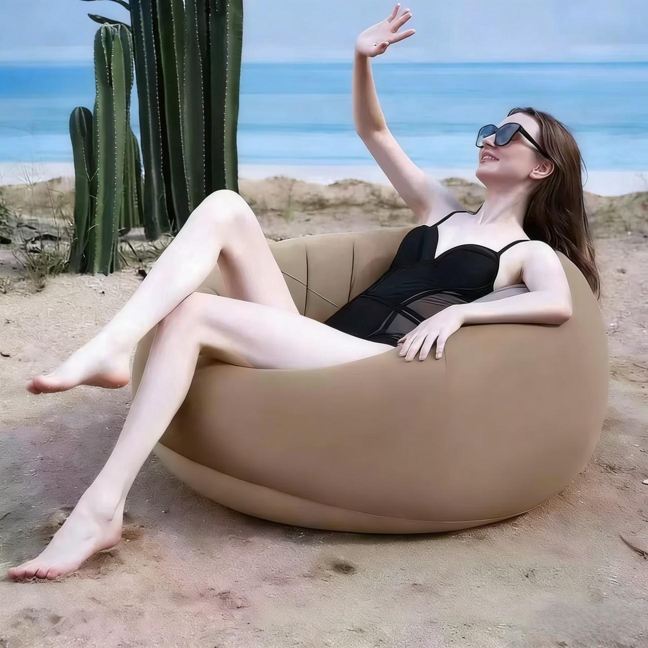 Plush Single Person Inflatable Sofa, Foldable Lazy Sofa, Bean Bag Shape, Ball Shape, Comfortable and Portable, Ideal for Home Use