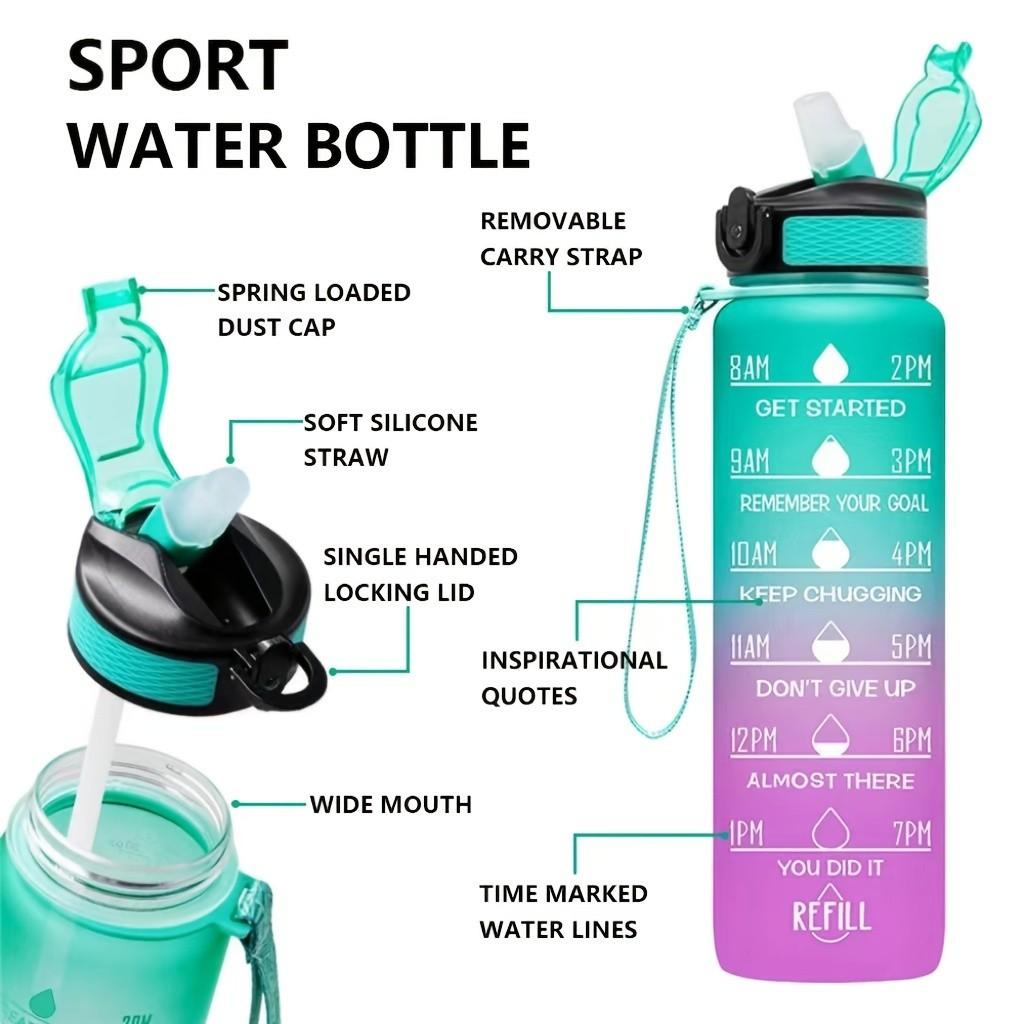 Leak-Proof Sporty Travel Water Bottle, Gradient Color Fitness Cup, Portable Hydration with Motivational Quotes, Ideal for Summer & Fall