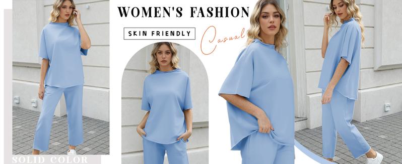Women's 2 Piece Outfits Lounge Set 3/4 Batwing Sleeve Capelet Crew Neck Pullover Tops Wide Leg Pants Travel Set TikTokShopBlackFriday Women's 2 Piece Outfits Lounge Set 3/4 Batwing Sleeve Capelet Crew Neck Pullover Tops Wide Leg Pants Travel Set TikTokShopBlackFriday