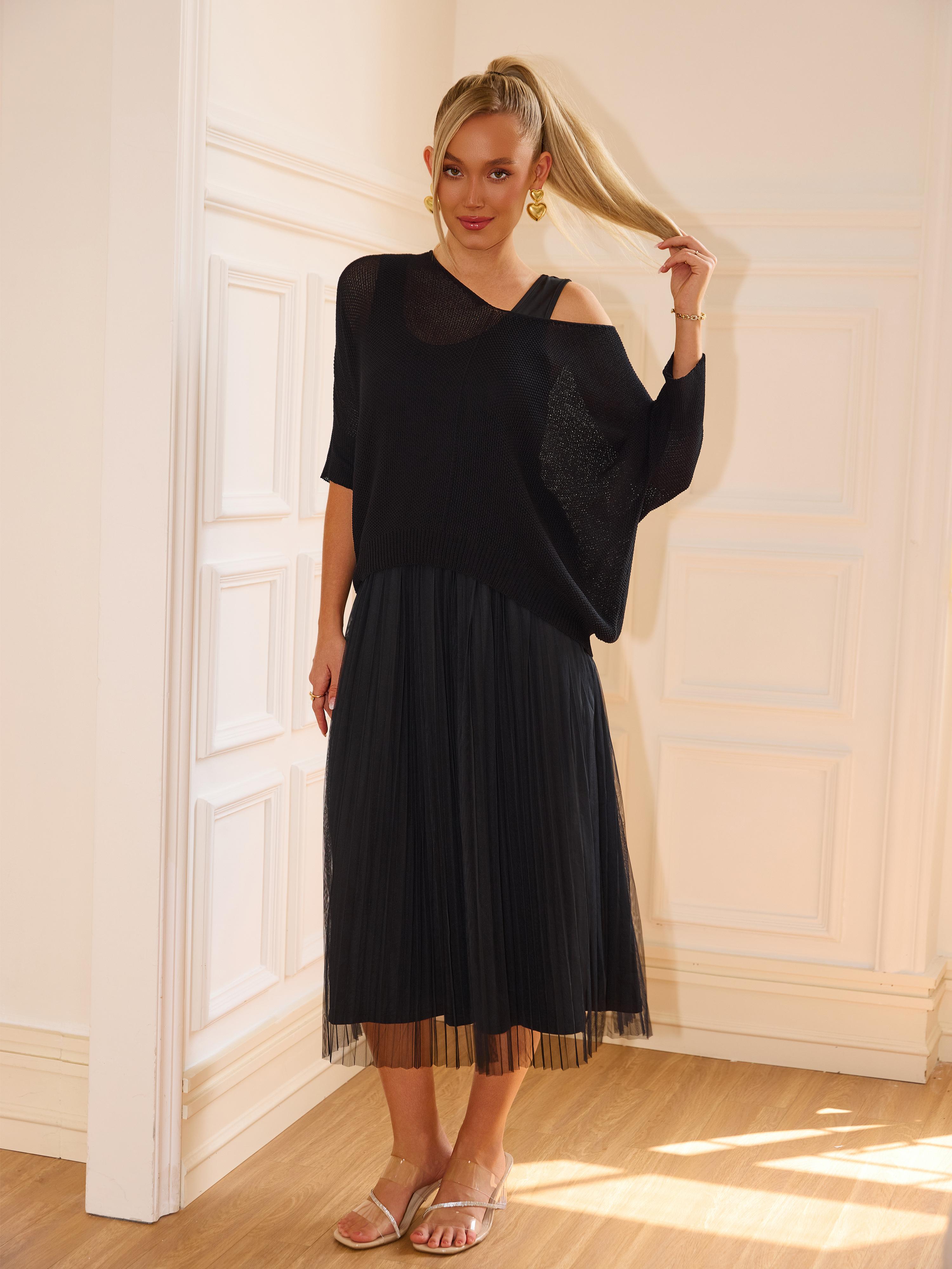 Joyfunear Women's Solid Color Knit Top & Dress Two piece Set Elegant Fashion Casual dress Set for Daily Outdoor Wear women Summer outfit