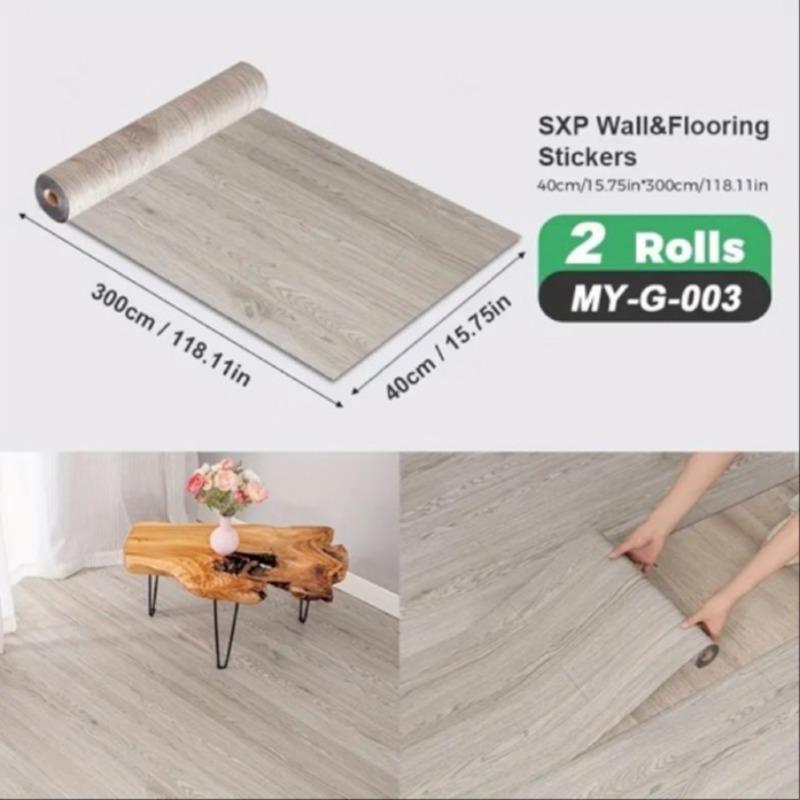 2 Rolls SXP Self-Adhesive Wall Floor Tiles, Peel and Stick 15.75"X118" Vinyl, Aluminum Foil Backing, Modern Wood Grain and Marble Pattern, 30 Colors Available, Home Decor, Easy to Apply Wall Film, Suitable for All Indoor Spaces