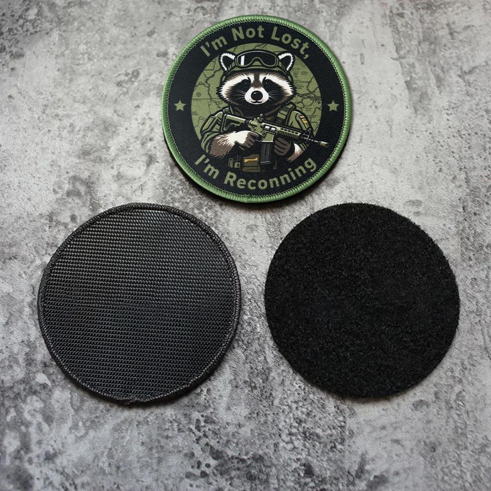 "I'm Not Lost, I'm Reconning" Raccoon Tactical Patch Design Hook Loop Morale Badge Military Armband Chevron Backpack Appliques Stickers