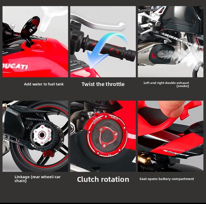Ducati V4 SP 1:7 Diecast Motorcycle Model with Kickstand Realistic Engine Sound Smoke Effects Detailed Racing Replica for Motorcycle Fans Collection & Gift
