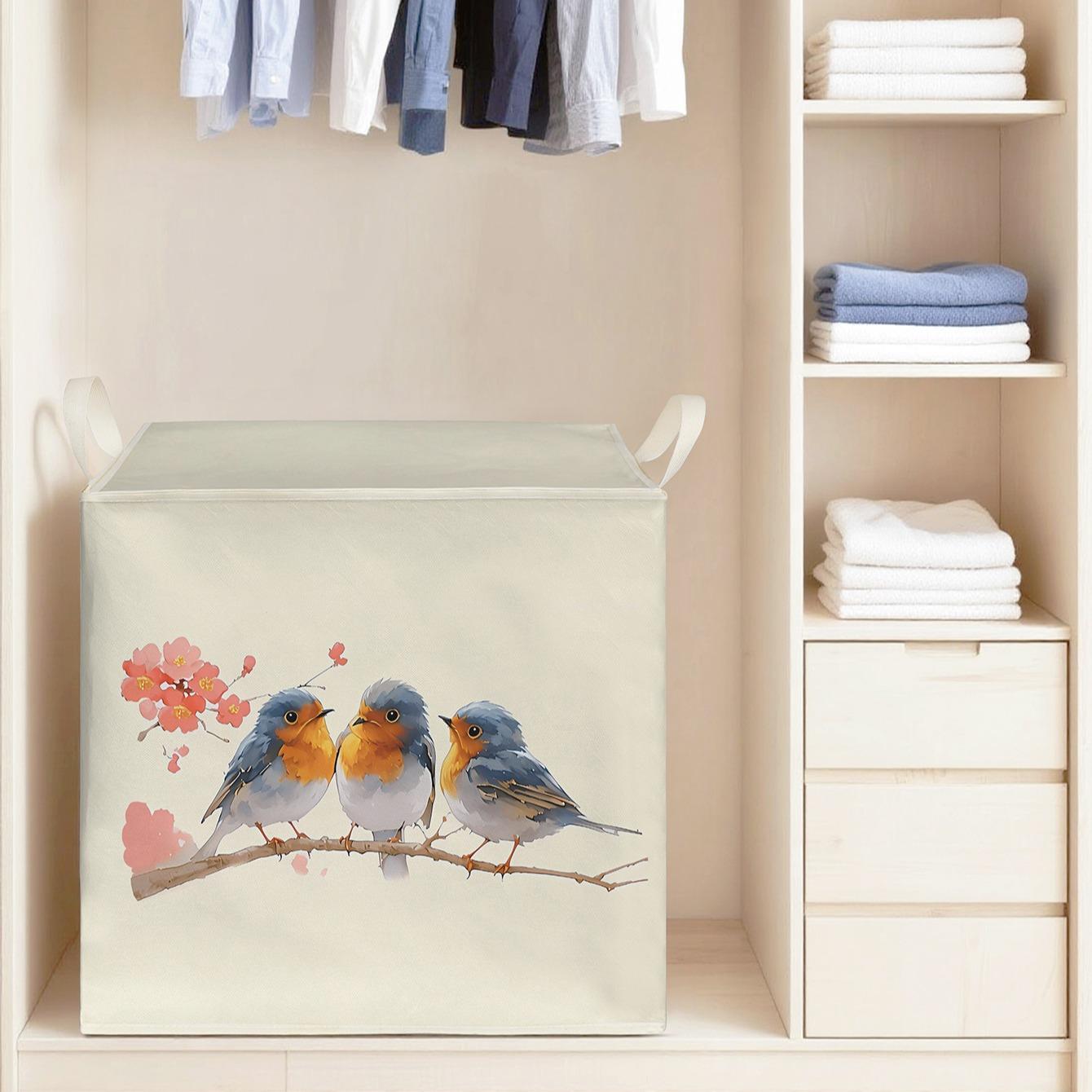 Large Capacity Foldable Storage Bag, Sparrow Pattern Print, Durable Non-Woven Fabric, Perfect Home Gift, Suitable for Blankets and Clothes