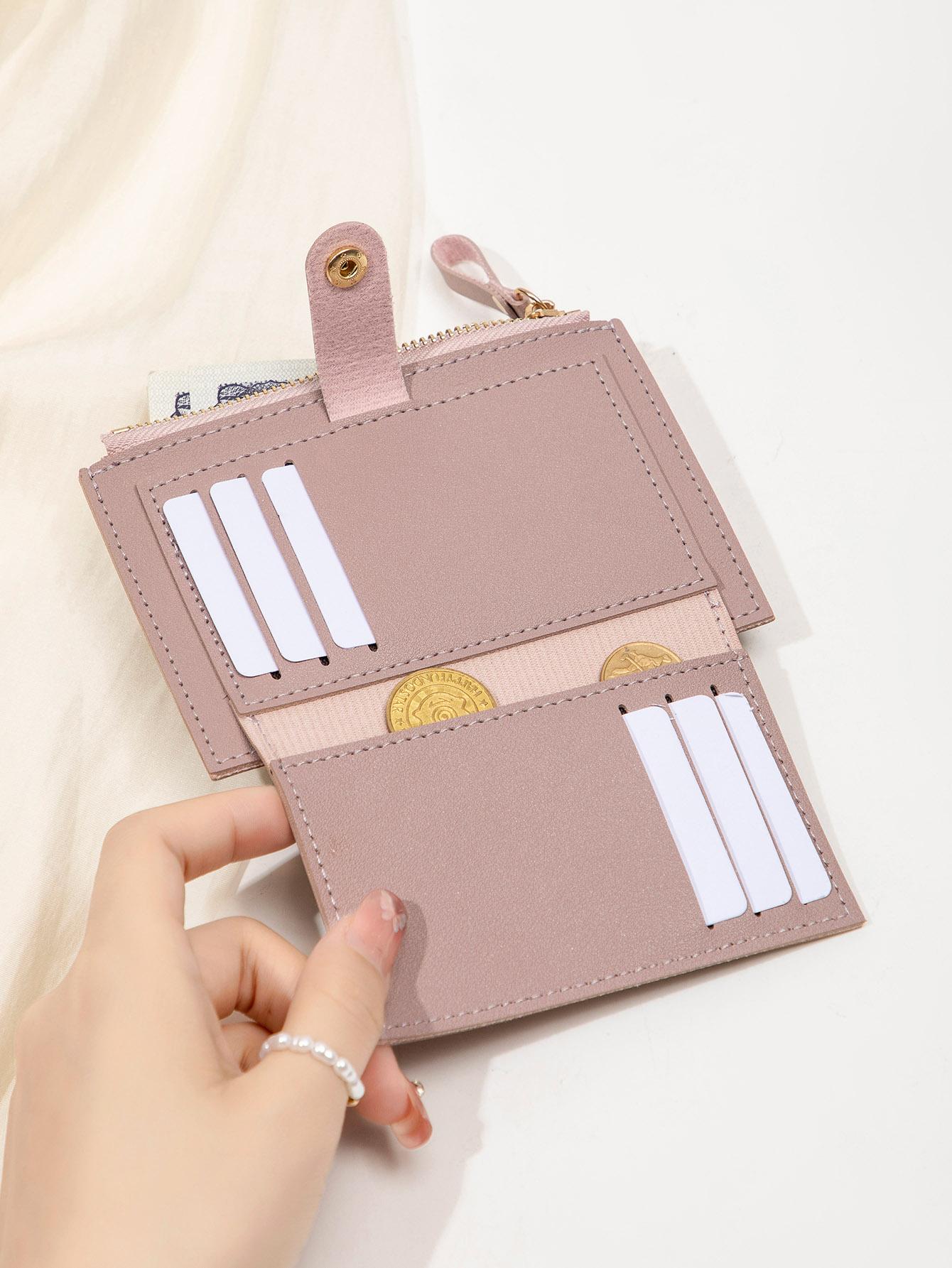 Women's Simple Style Plain Color Zipper Short Wallet, Casual Trendy Versatile High-quality Wallet, Fashionable Wallet for Daily Use, PU Leather Wallet