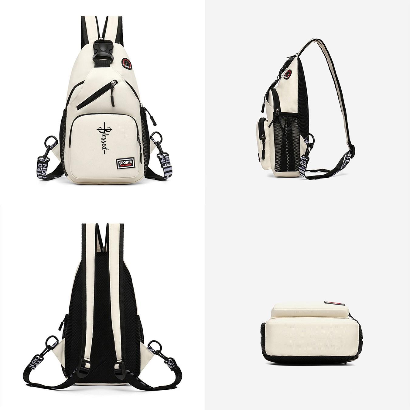 "Blessed" Cross Print Sling Backpack, Unisex Small Casual Chest Bag, Portable Crossbody Rucksack for Daily Use, Gift for Trendsetters, Budget-Friendly