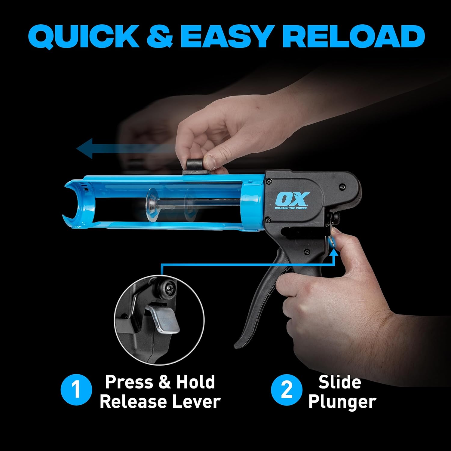 Pro Compact Caulk  - 10 oz Rodless Manual Caulking  Tool - 7:1 Thrust Ratio Designed for Tight Spaces, Includes Belt Clip - Pistola De Silicona