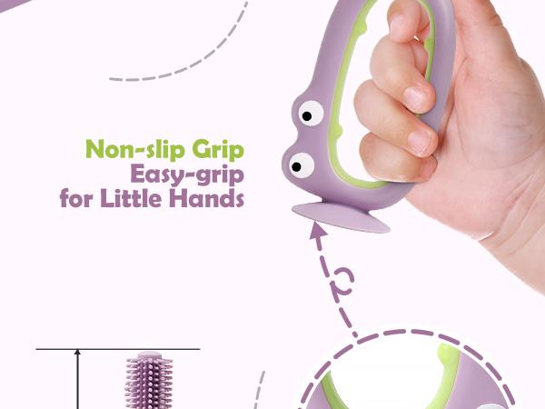 360° Baby Toothbrush with Suction Base,Toddler 12 Months up,Infant Oral Cleaner, Baby Tongue Cleaner,Food-Grade Silicone,Adjustable Safety Shield Toothbrushing Cleaning